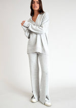 Lily Front Split Pant- White Marle