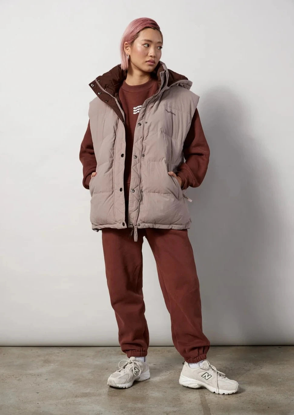 Oversized Reversible Puffer Vest - Chocolate/Latte