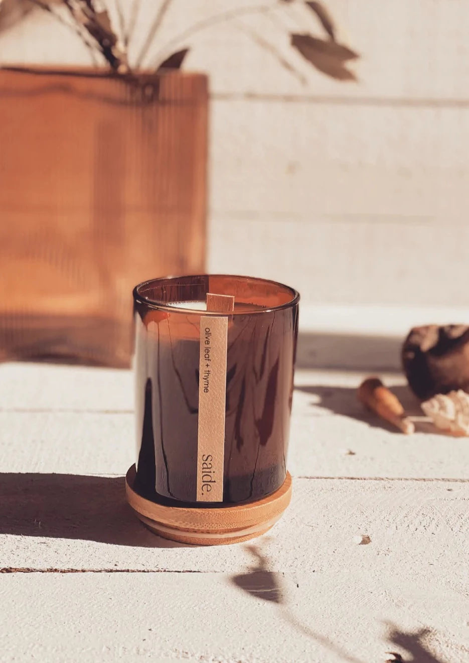 Small Amber Wood Wick Candle